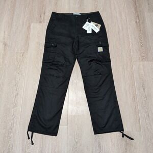 New Carhartt WIP Black Cotton Cargo‎ Pants XXL Mens 36x30 Straight Leg Utility